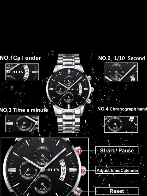 ALIX Men Dial & Stainless Steel Bracelet Style Straps Analogue Chronograph Watch AL2309 SB - Image 4