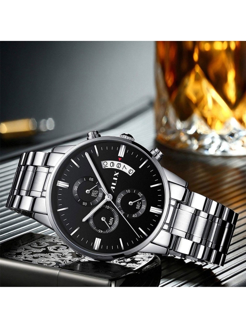 ALIX Men Dial & Stainless Steel Bracelet Style Straps Analogue Chronograph Watch AL2309 SB - Image 3