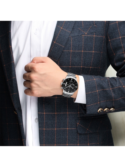 ALIX Men Dial & Stainless Steel Bracelet Style Straps Analogue Chronograph Watch AL2309 SB - Image 5