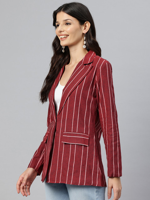 Cottinfab Striped Single-Breasted Pure Cotton Casual Blazer - Image 3