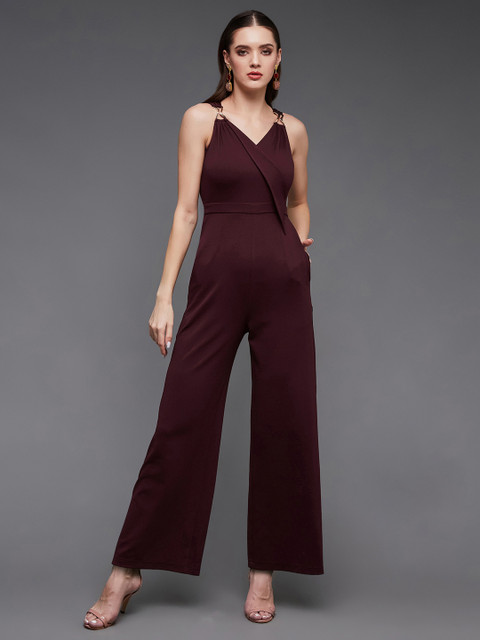 Miss Chase Women V-Neck Sleeveless Solid Wrap Regular Jumpsuit