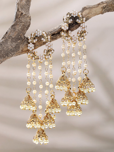 ZENEME Dome Shaped Artificial Stones and Beads Jhumkas