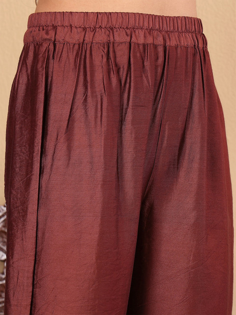 Varanga Floral Printed Sequinned Chanderi Silk Straight Kurta with Trousers & Dupatta - Image 4