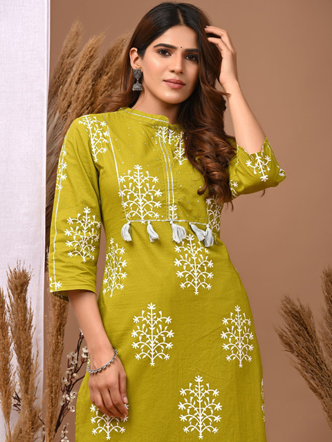 Rimeline Floral Printed Mandarin Collar Pure Cotton Straight Kurta - Image 3