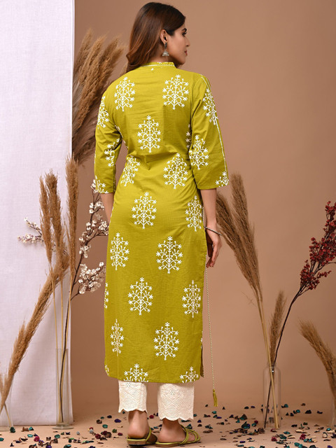 Rimeline Floral Printed Mandarin Collar Pure Cotton Straight Kurta - Image 5