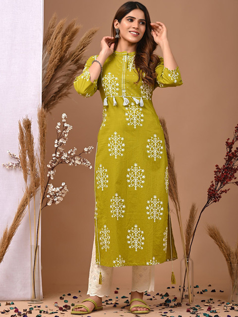 Rimeline Floral Printed Mandarin Collar Pure Cotton Straight Kurta - Image 6