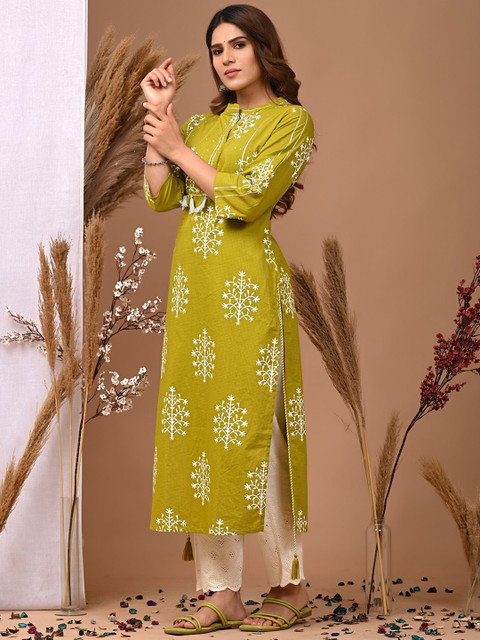 Rimeline Floral Printed Mandarin Collar Pure Cotton Straight Kurta - Image 4
