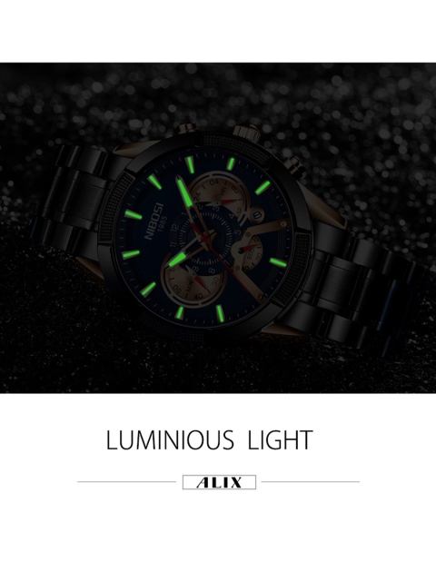 ALIX Men Brass Patterned Dial & Stainless Steel Bracelet Style Straps Analogue Chronograph Watch AL3012S - Image 3