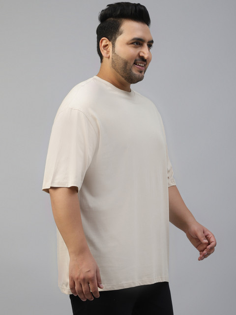 VEIRDO Men Plus Size Solid Round Neck Pure Cotton Oversized T-Shirt - Image 4