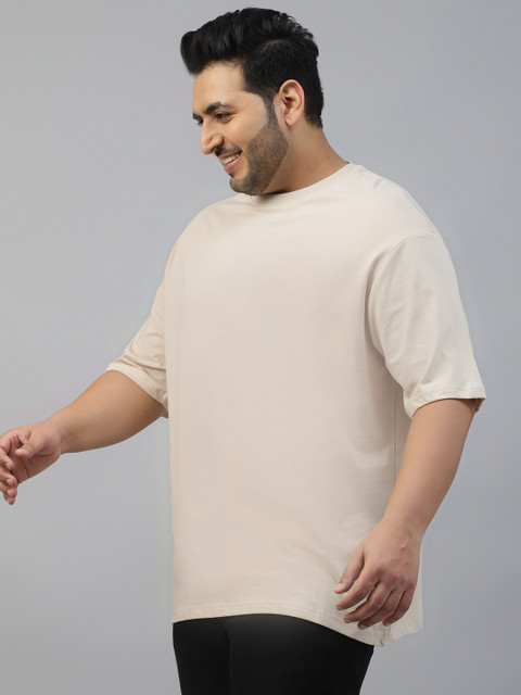 VEIRDO Men Plus Size Solid Round Neck Pure Cotton Oversized T-Shirt - Image 5
