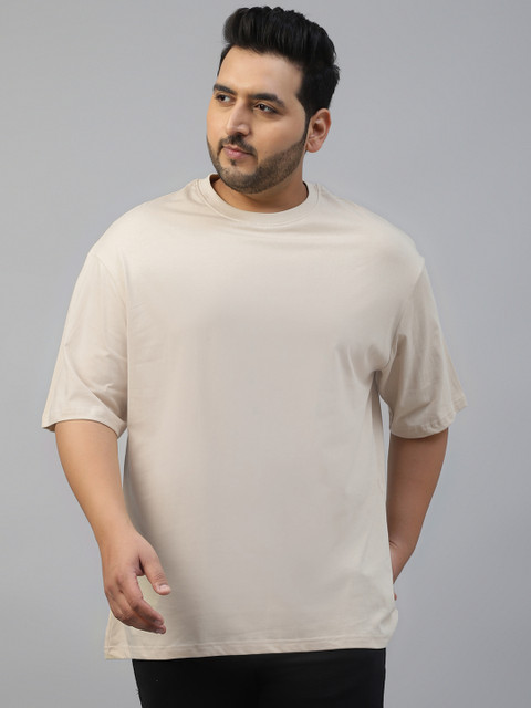 VEIRDO Men Plus Size Solid Round Neck Pure Cotton Oversized T-Shirt - Image 2