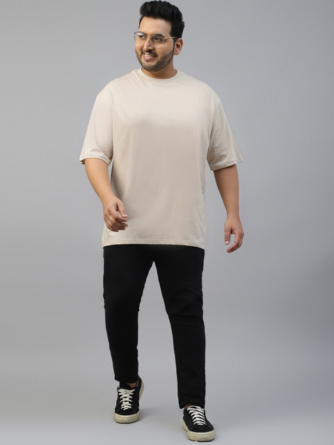 VEIRDO Men Plus Size Solid Round Neck Pure Cotton Oversized T-Shirt - Image 7