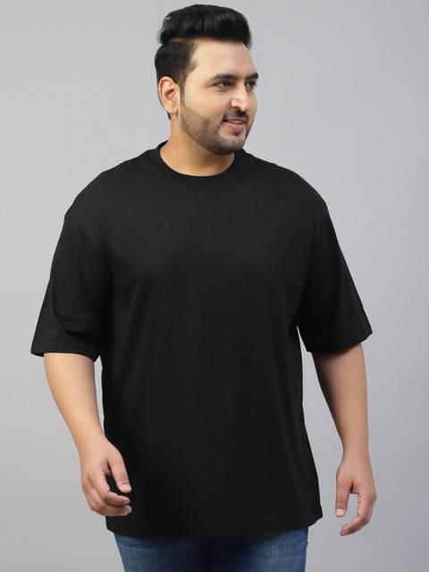 VEIRDO Men Plus Size Solid Round Neck Pure Cotton Oversized T-shirt - Image 2