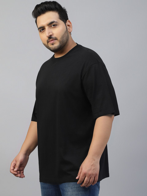 VEIRDO Men Plus Size Solid Round Neck Pure Cotton Oversized T-shirt - Image 5