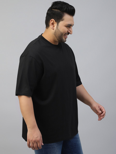 VEIRDO Men Plus Size Solid Round Neck Pure Cotton Oversized T-shirt - Image 4