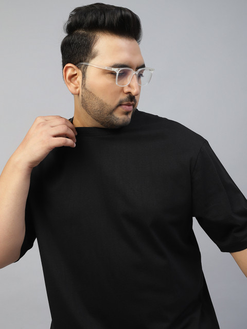 VEIRDO Men Plus Size Solid Round Neck Pure Cotton Oversized T-shirt - Image 3