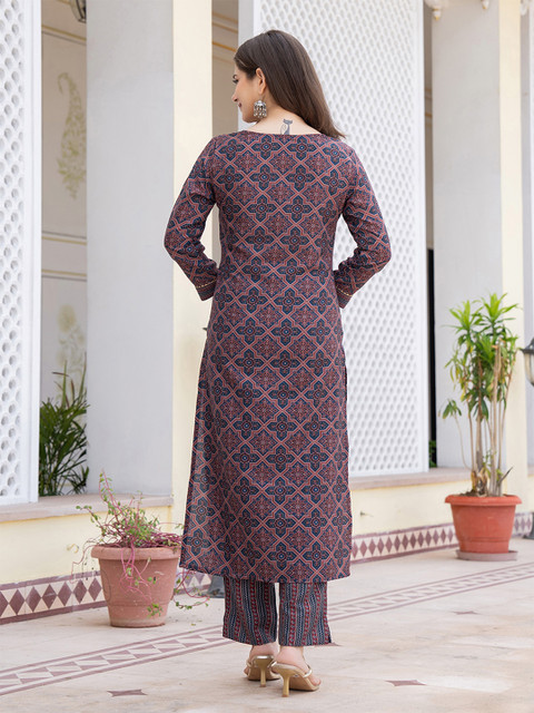 KALINI Ethnic Motifs Printed Regular Gotta Patti Straight Kurta with Trousers & Dupatta - Image 4