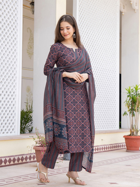 KALINI Ethnic Motifs Printed Regular Gotta Patti Straight Kurta with Trousers & Dupatta - Image 5