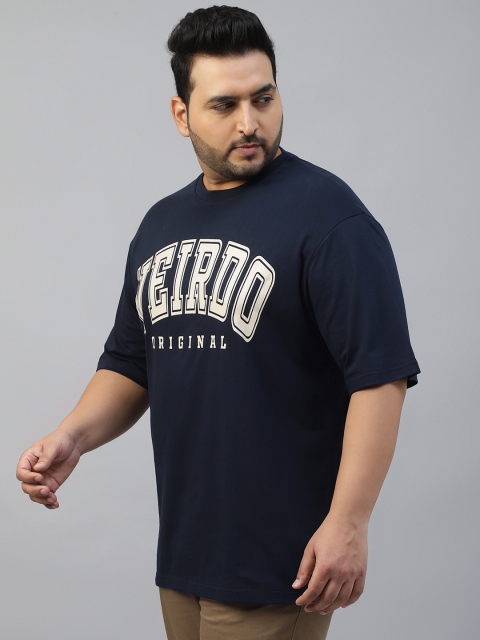 VEIRDO Men Plus Size Typography Printed Drop-Shoulder Sleeves Cotton Oversized T-shirt - Image 5