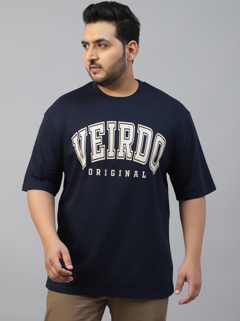 VEIRDO Men Plus Size Typography Printed Drop-Shoulder Sleeves Cotton Oversized T-shirt - Image 2