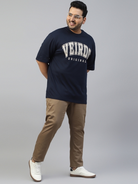 VEIRDO Men Plus Size Typography Printed Drop-Shoulder Sleeves Cotton Oversized T-shirt - Image 7
