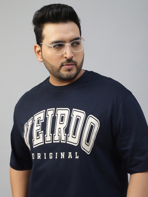 VEIRDO Men Plus Size Typography Printed Drop-Shoulder Sleeves Cotton Oversized T-shirt - Image 3