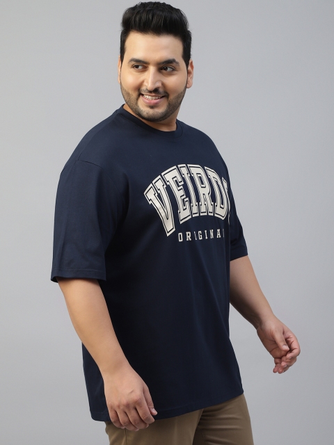 VEIRDO Men Plus Size Typography Printed Drop-Shoulder Sleeves Cotton Oversized T-shirt - Image 4