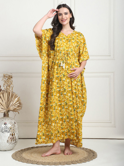 Secret Wish Women Floral Printed Pure Cotton Maxi Nightdress