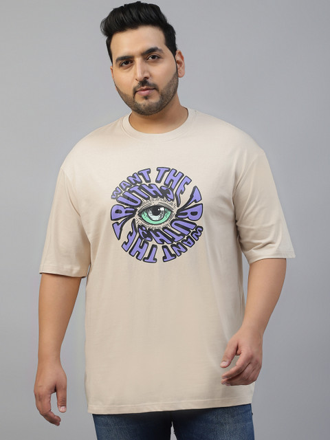 VEIRDO Men Plus Size Typography Printed Drop-Shoulder Sleeves Cotton Oversized T-shirt - Image 2