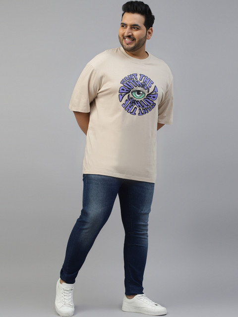 VEIRDO Men Plus Size Typography Printed Drop-Shoulder Sleeves Cotton Oversized T-shirt - Image 6