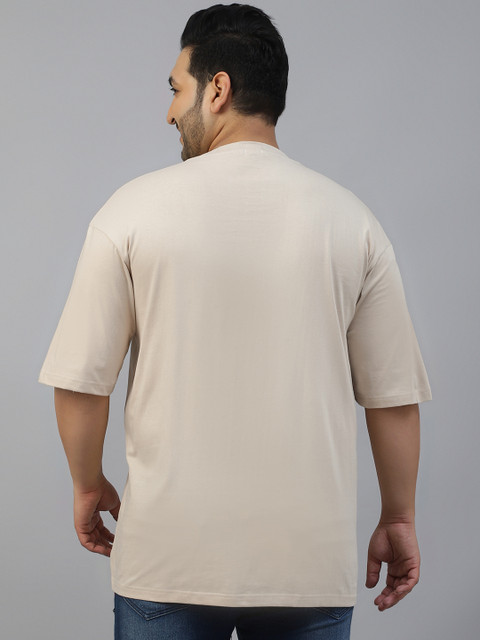 VEIRDO Men Plus Size Typography Printed Drop-Shoulder Sleeves Cotton Oversized T-shirt - Image 5