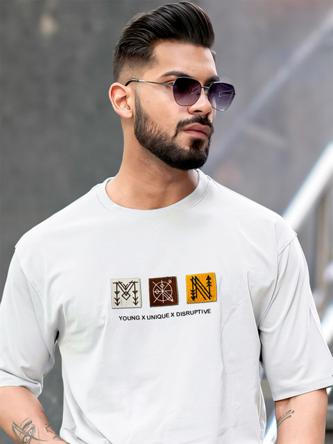 Maniac Men Typography Printed Round Neck Cotton Oversized T-Shirt