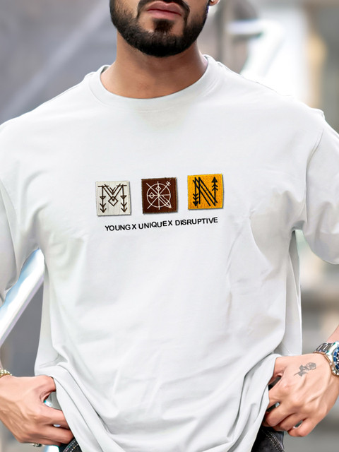 Maniac Men Typography Printed Round Neck Cotton Oversized T-Shirt - Image 3