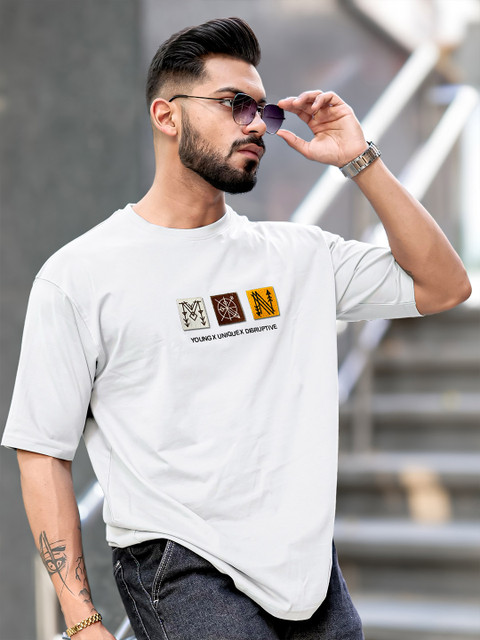 Maniac Men Typography Printed Round Neck Cotton Oversized T-Shirt - Image 4