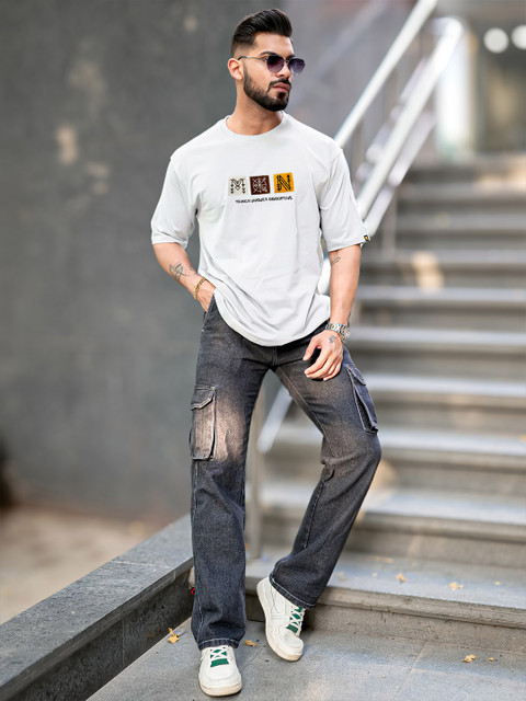 Maniac Men Typography Printed Round Neck Cotton Oversized T-Shirt - Image 6