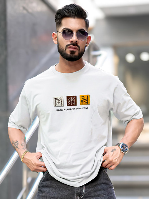 Maniac Men Typography Printed Round Neck Cotton Oversized T-Shirt - Image 2