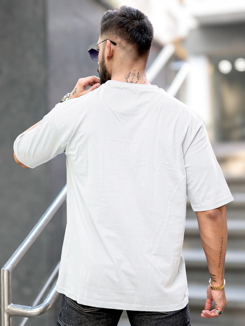 Maniac Men Typography Printed Round Neck Cotton Oversized T-Shirt - Image 5