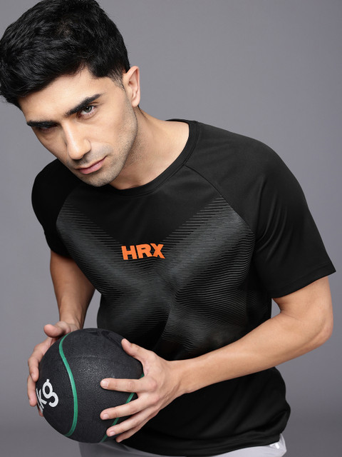 HRX by Hrithik Roshan Brand Logo Printed Raglan Sleeves Rapid Dry Training T-shirt