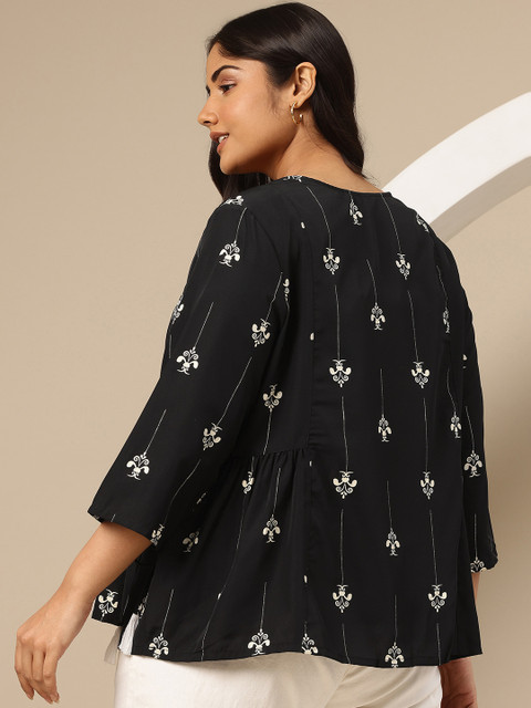 Sztori Plus Size Embroidered Tie-Up Detail Kurti - Image 5