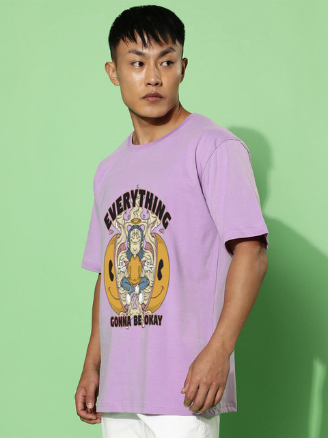 VEIRDO Men Graphic Printed Round Neck Pure Cotton Oversized T-Shirt - Image 4