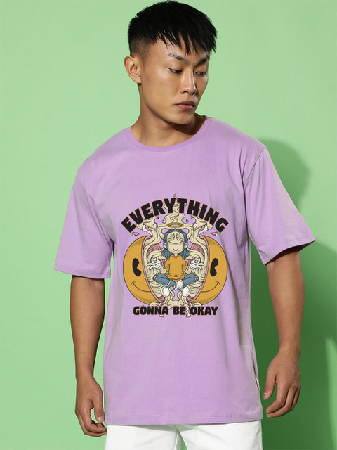 VEIRDO Men Graphic Printed Round Neck Pure Cotton Oversized T-Shirt - Image 3