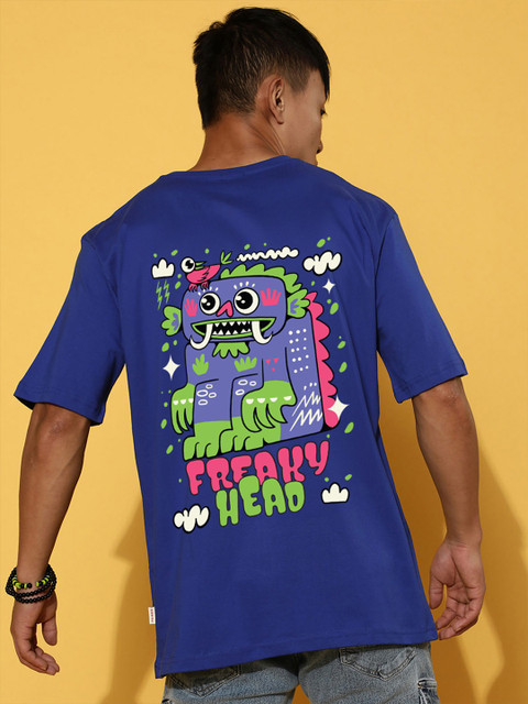 VEIRDO Men Graphic Printed Round Neck Pure Cotton Oversized T-Shirt - Image 2