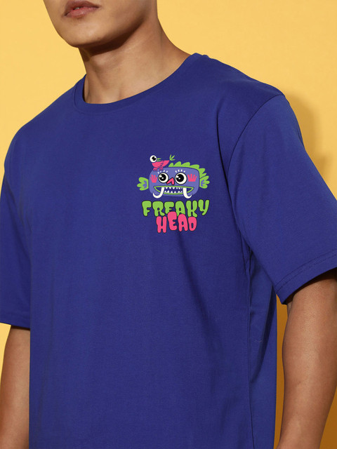 VEIRDO Men Graphic Printed Round Neck Pure Cotton Oversized T-Shirt - Image 3