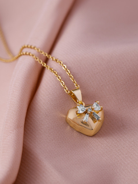 Rubans 18K GoldPlated Stainless Steel TarnishFree Waterproof CZ Demi-Fine Heart Necklace