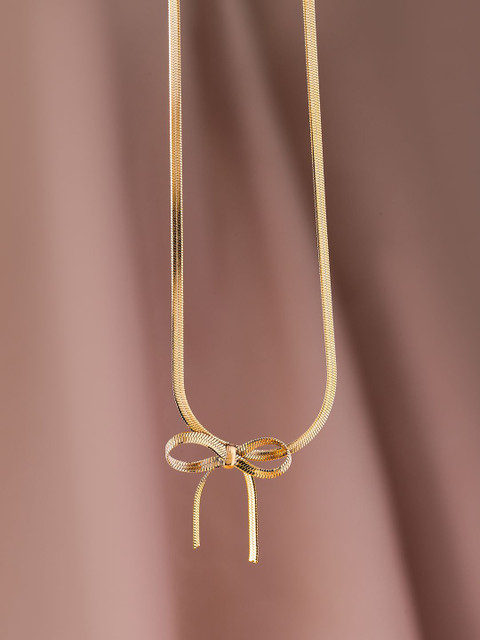 Rubans 22K Gold Plated Stainless Steel Tarnish-Free Waterproof Demi-Fine Minimal Bow Chain