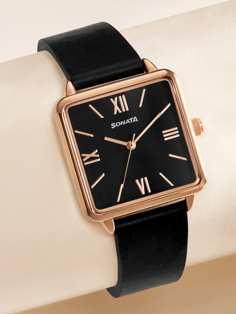 Sonata Quartz Analog With Black Dial Watch For Women - Nt87068wl01
