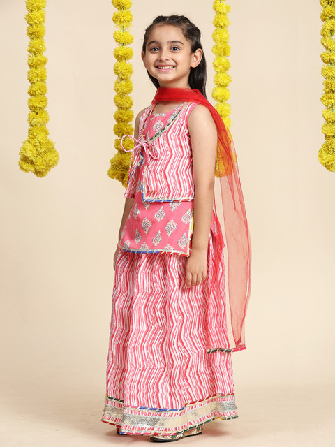 Cutiekins Girls Paisley Printed Cotton Ready to Wear Lehenga & Blouse With Dupatta - Image 3