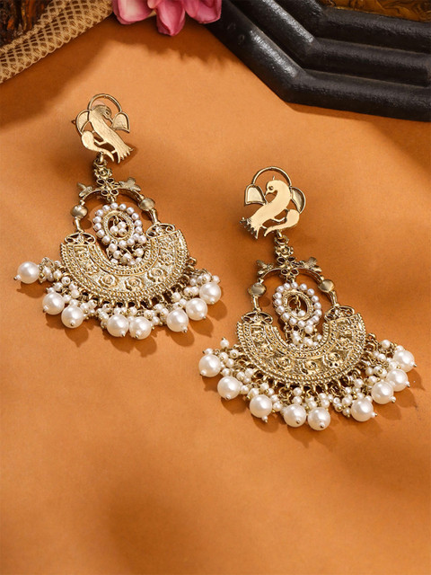 Yellow Chimes Gold Plated Pearl Beaded Contemporary Chandbalis