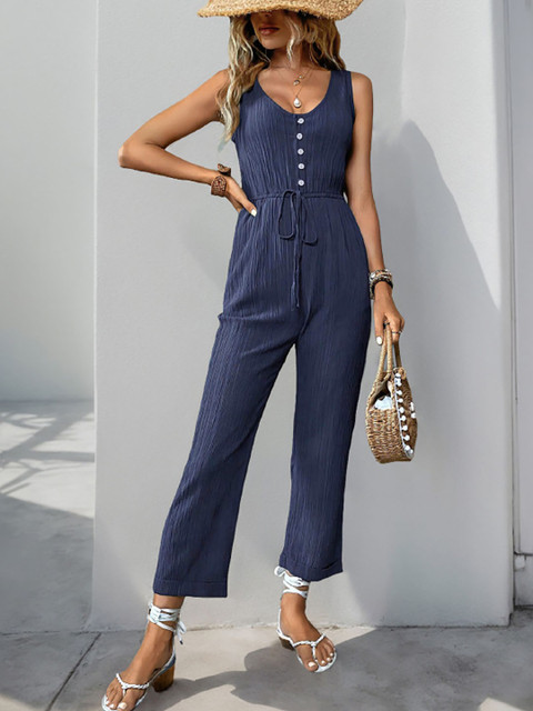 DressBerry Crinkled Waist Tie-Up Basic Jumpsuit