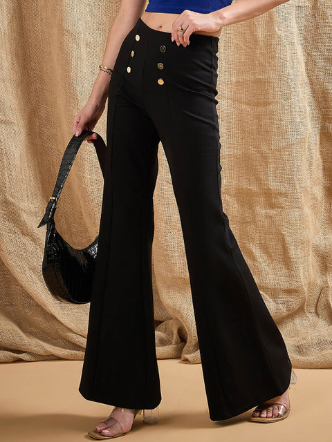 SASSAFRAS Women Smart Flared High-Rise Trousers